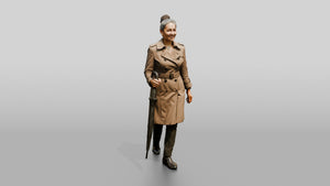 Indian Woman in Trench Coat with Black Umbrella - 3D character model, view 1