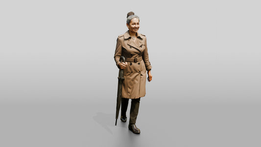 Indian Woman in Trench Coat with Black Umbrella - 3D character model, view 1