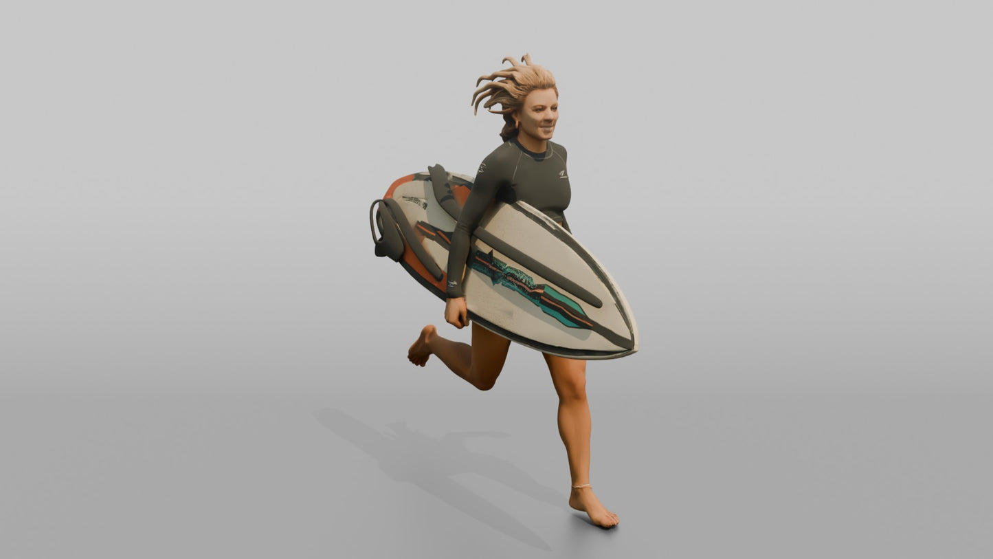 Surfer Running in a Crop Surf Top