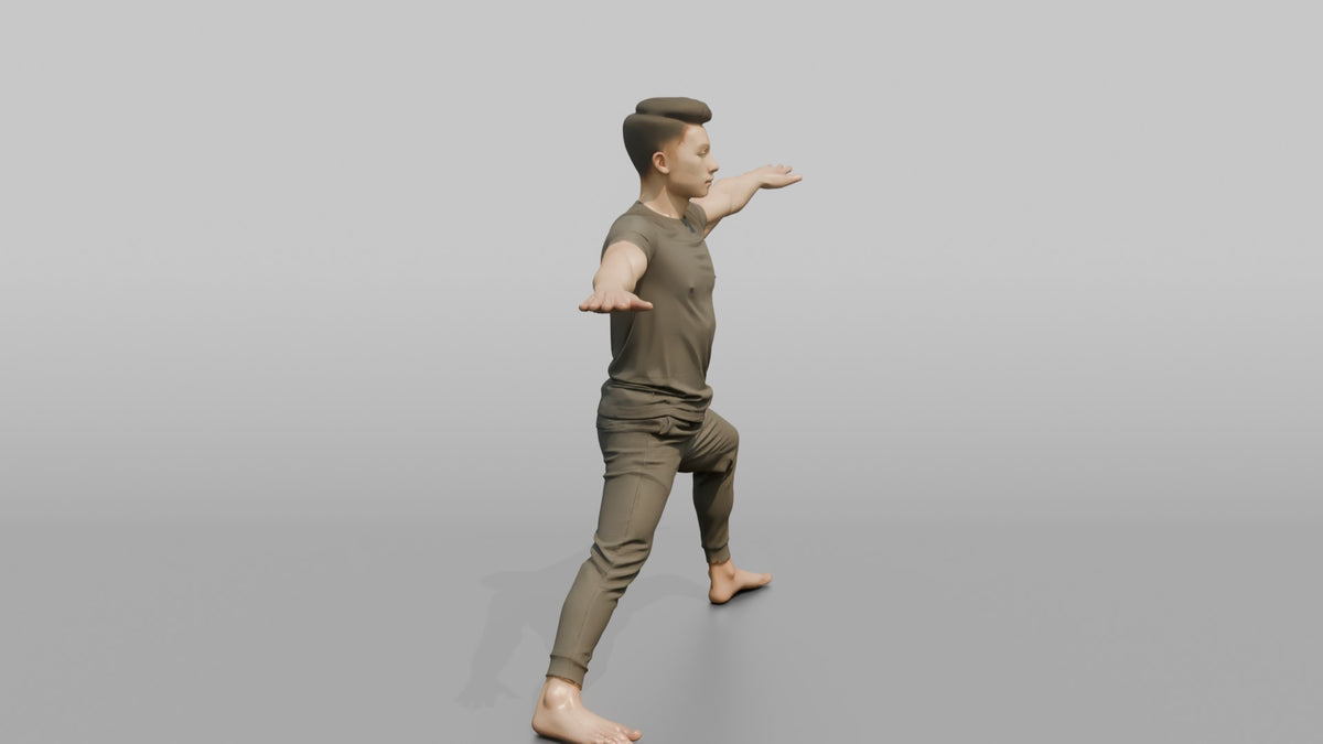 Fitness Influencer Man Holding A Warrior-pose Stretch - 3D character model, view 2