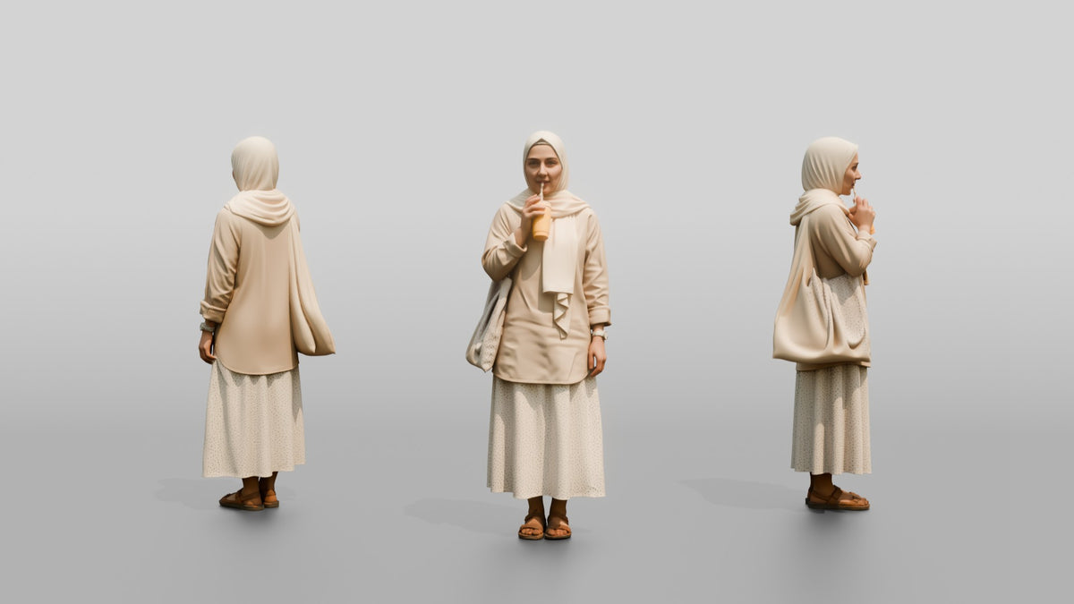 Young Iraqi Woman in Hijab Drinking a Smoothie - 3D character model