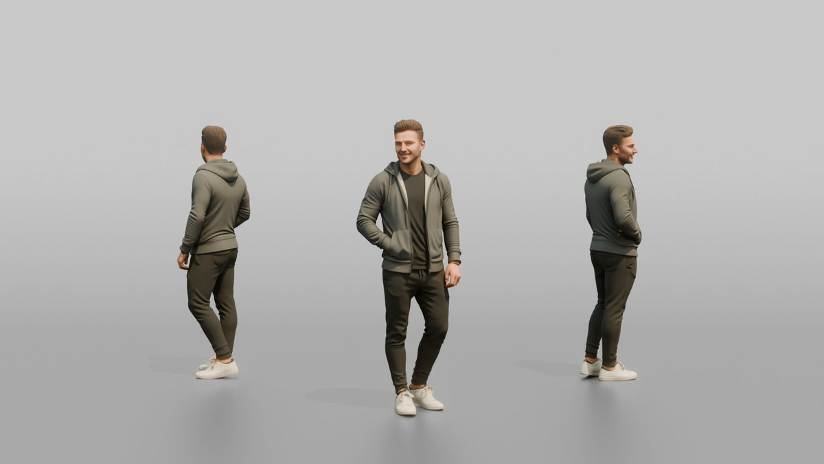 Fitness Influencer Man Standing With One Hand In Pocket, Relaxed Confident Pose - 3D character model, view 1