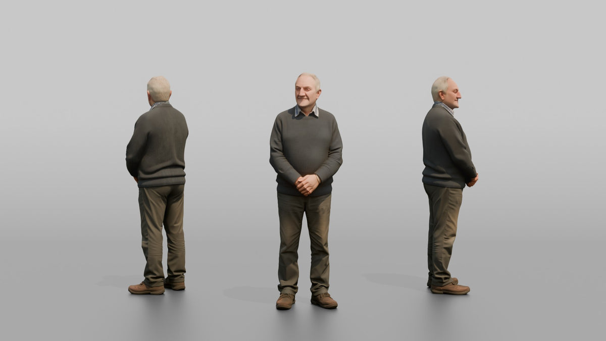 Man Customer Standing Patiently With Hands Clasped - 3D character model, view 1