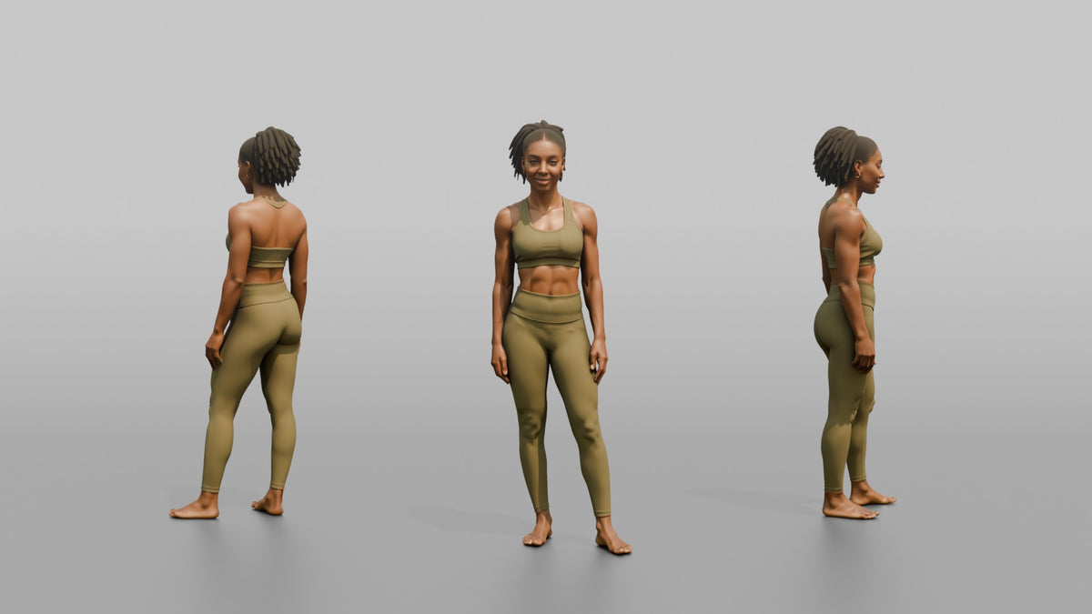 Fitness Influencer Woman Standing With Hands Loosely At Sides - 3D character model, view 1