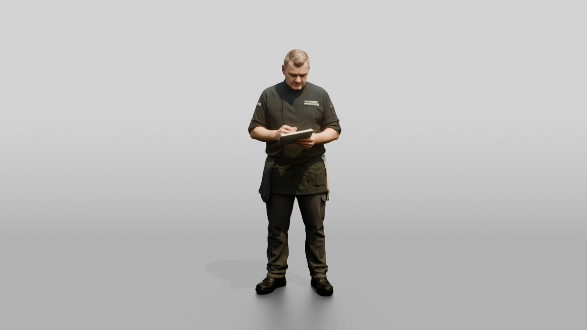 Head Chef Writing on a Clipboard - 3D character model, view 5