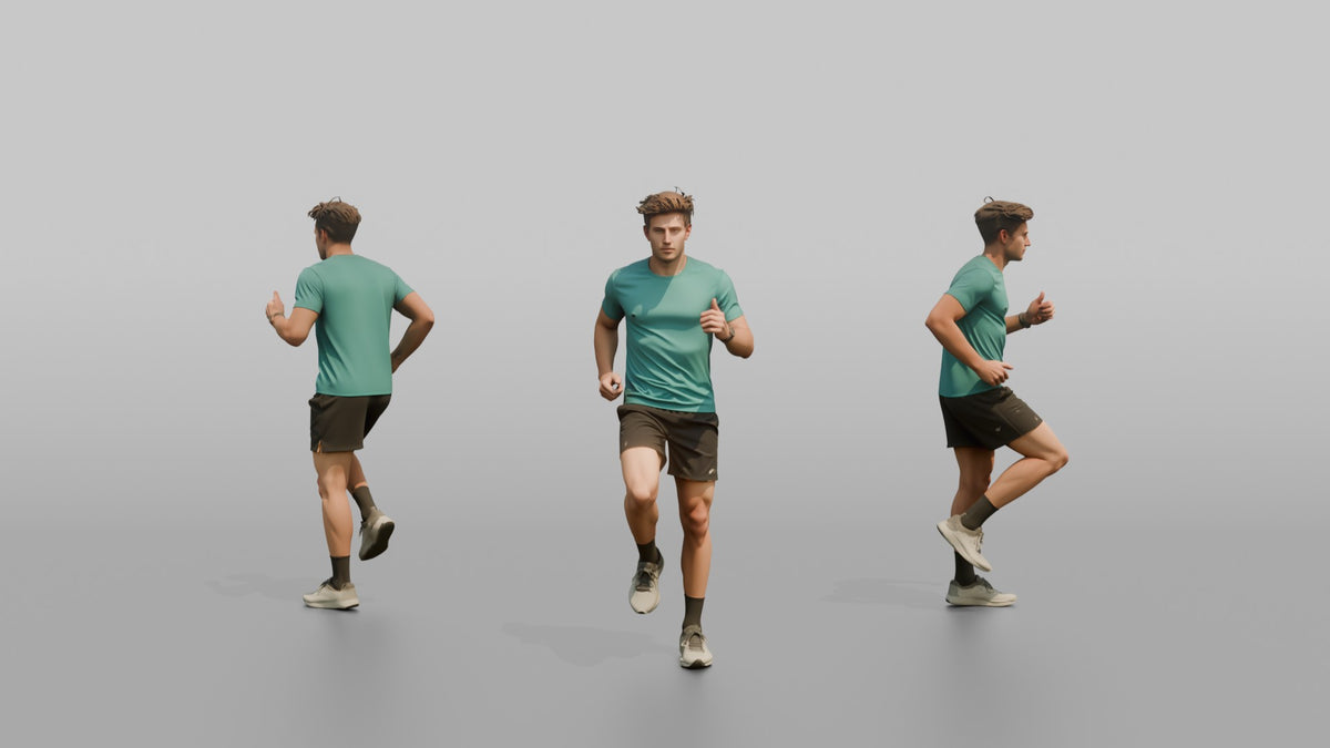 Cardio Athlete Man Jogging In Place, Arms Bent - 3D character model, view 1