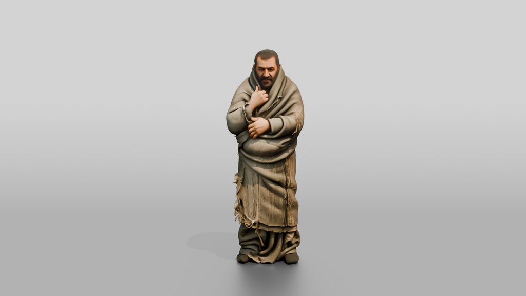 Homeless Man Wrapped Tightly in a Wool Blanket
