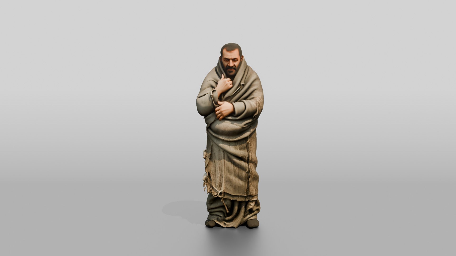Homeless Man Wrapped Tightly in a Wool Blanket