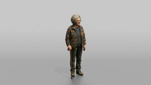 Grandmother Holding A Walking Cane, Standing Upright - 3D character model