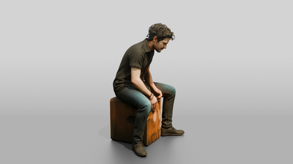 Cajon Player Sitting Atop Box Drum