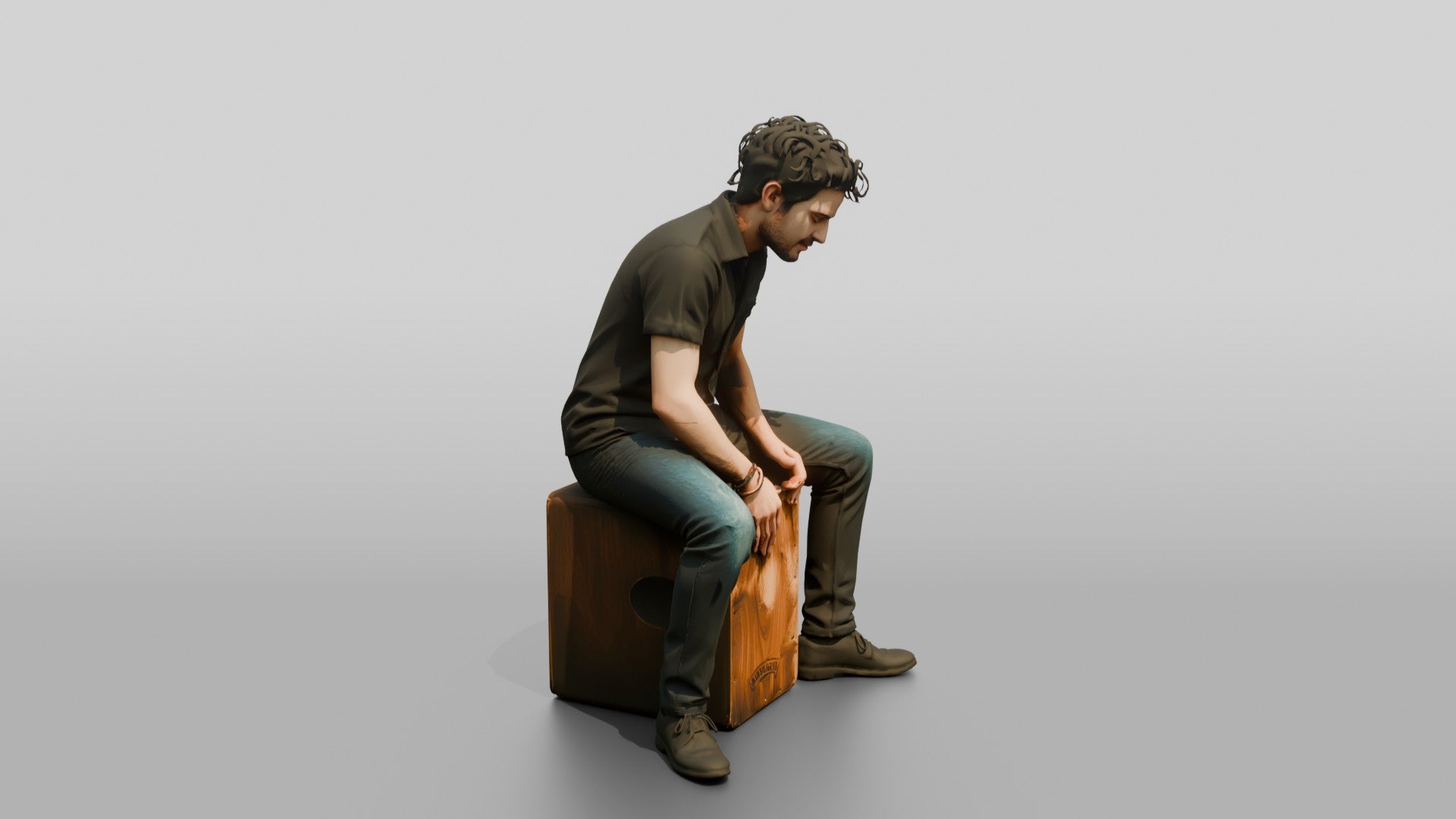Cajon Player Sitting Atop Box Drum