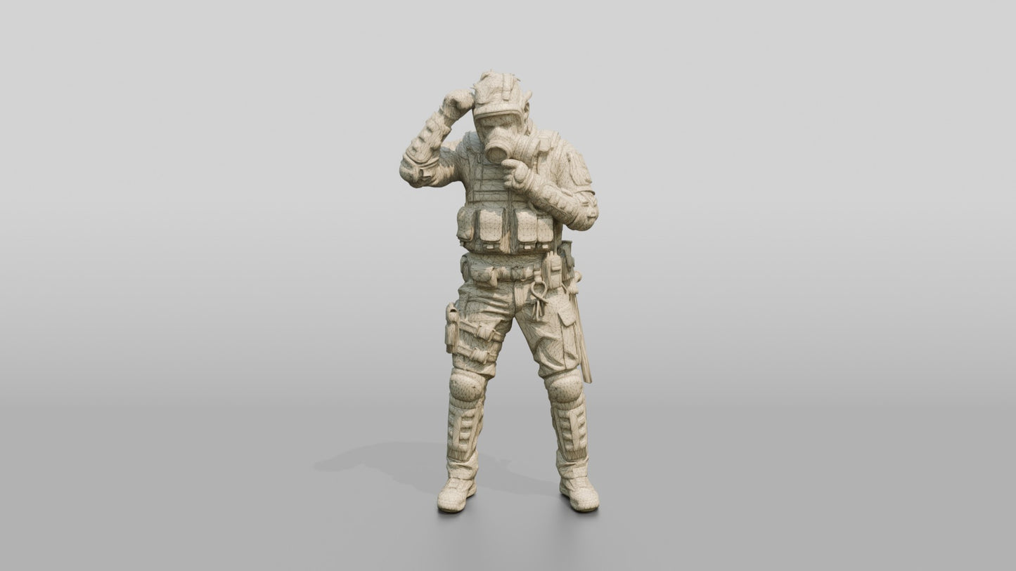 Riot Police Officer Adjusting Gear