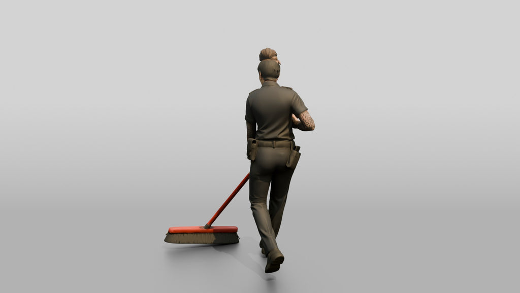 Steward Sweeping the Kitchen Floor