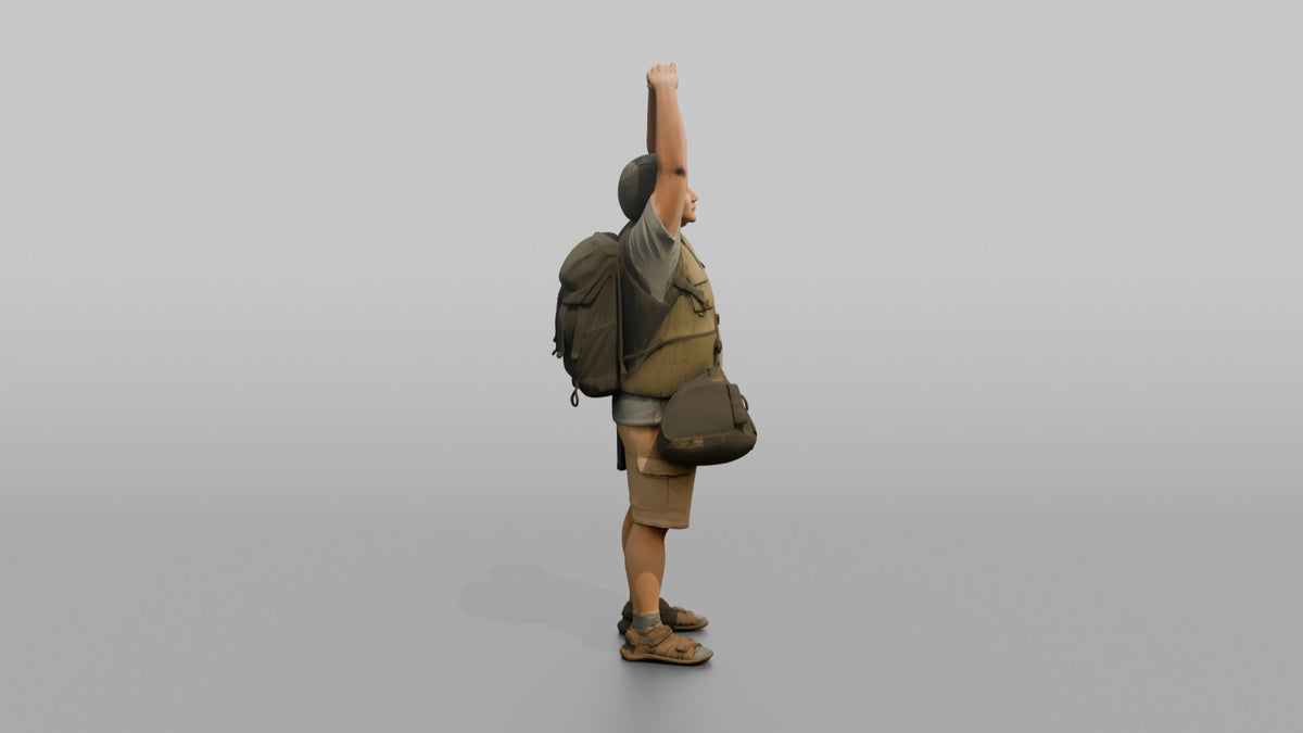 Traveler Stretching After A Long Flight - 3D character model, view 2