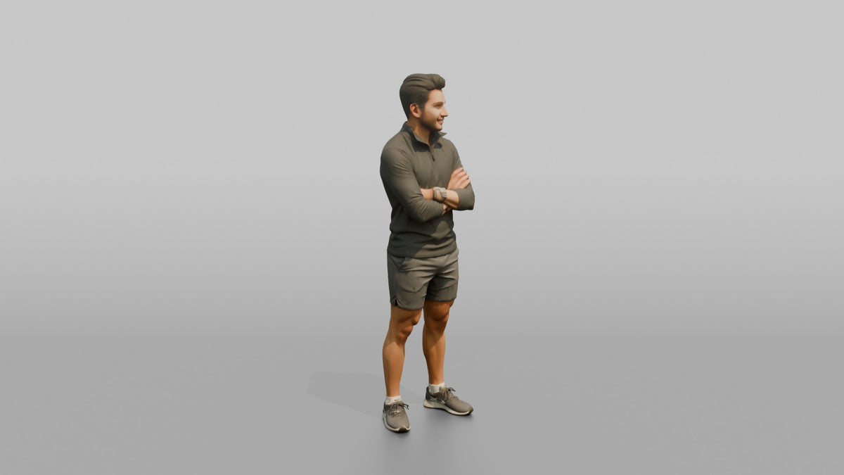 Fitness Influencer Man Standing Relaxed, Arms Crossed Loosely - 3D character model, view 2