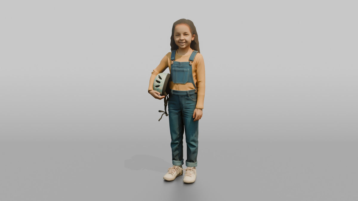 Daughter Carrying A Small Bicycle Helmet Under One Arm - 3D character model, view 4