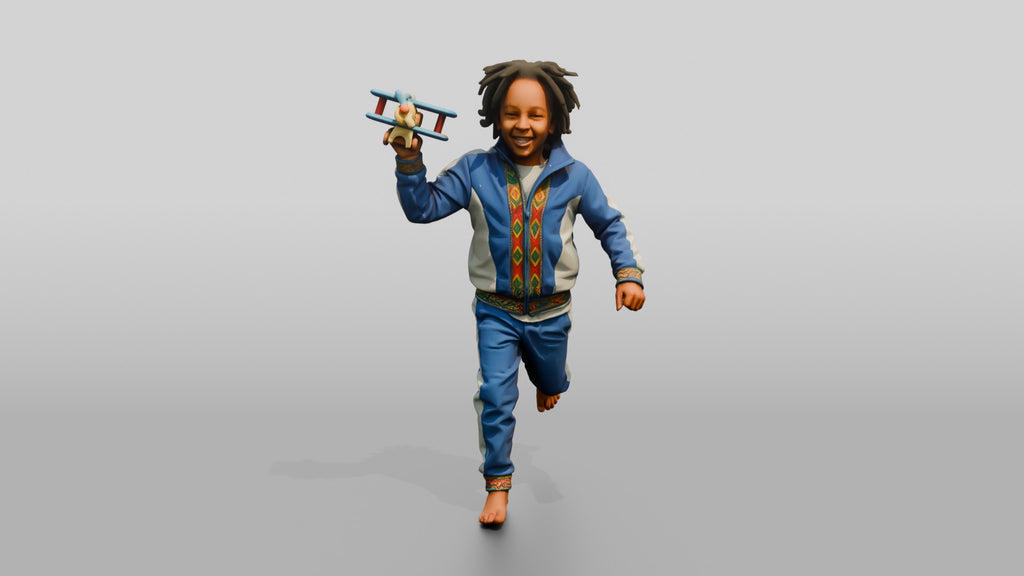 African Boy Running with a Toy Airplane