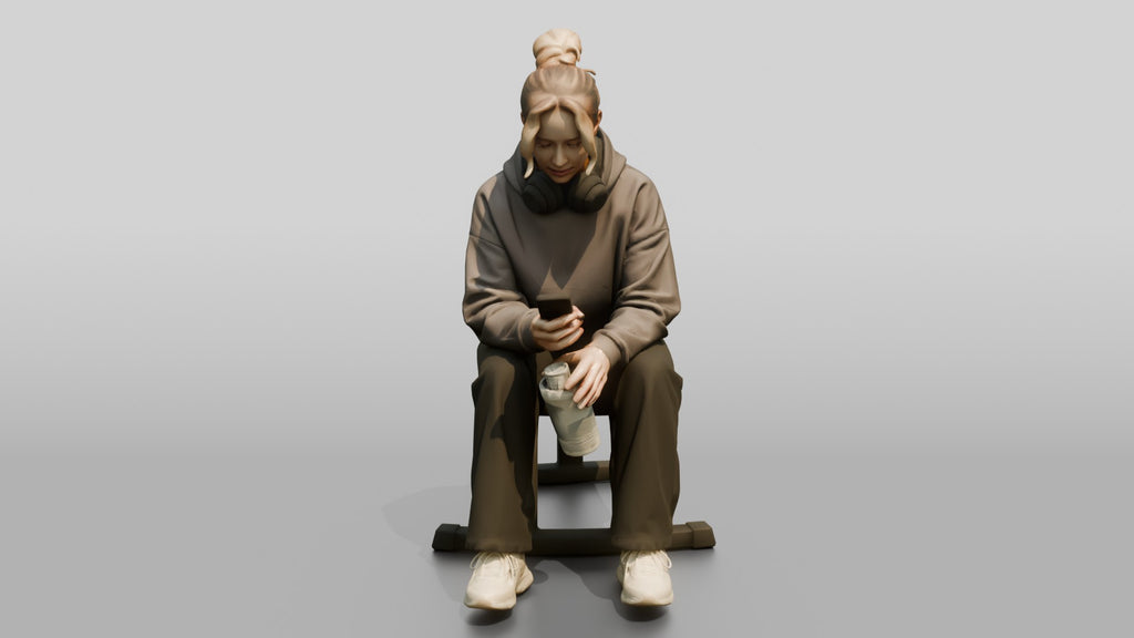 Woman Sitting on Bench with Phone