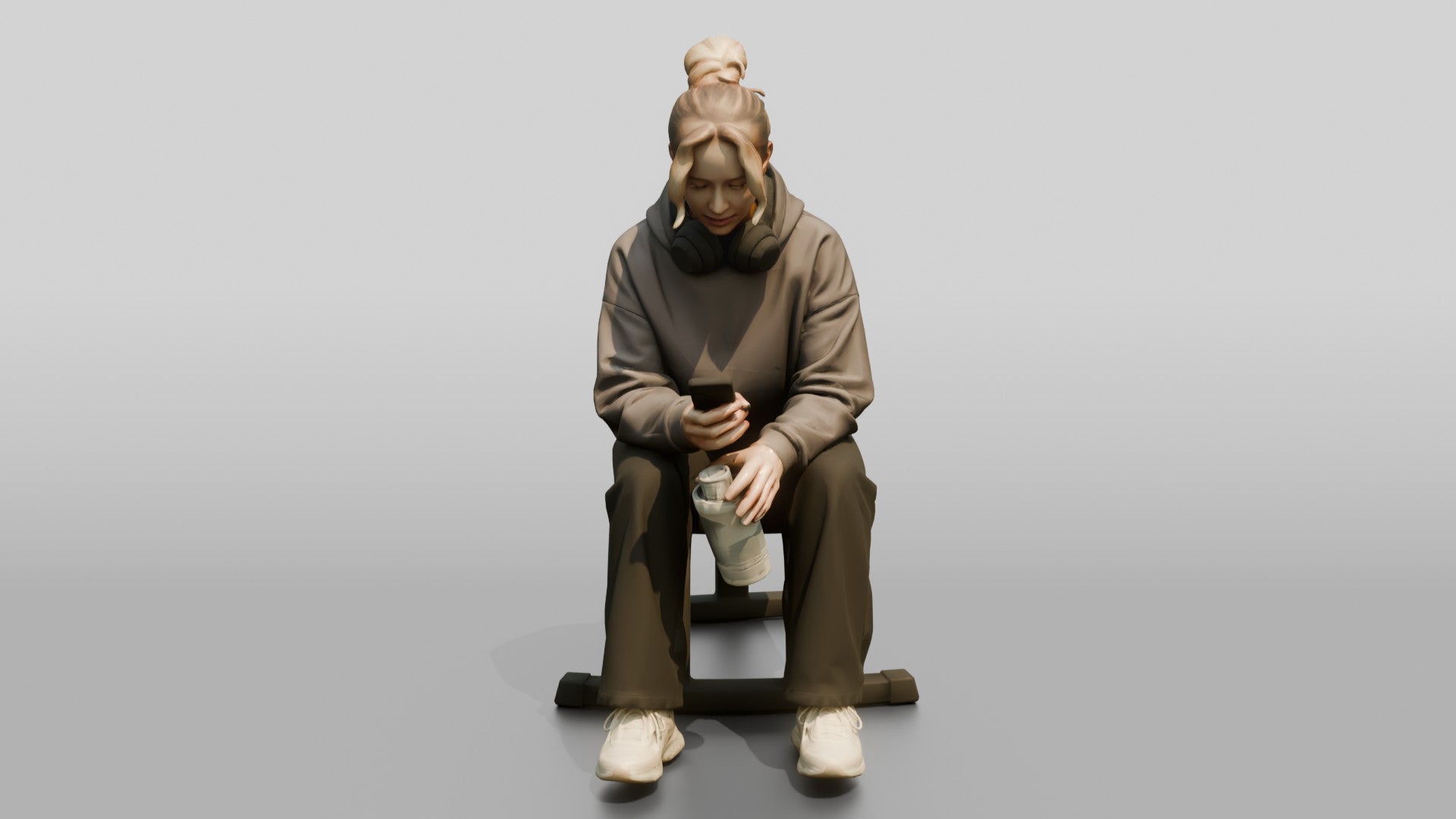Woman Sitting on Bench with Phone