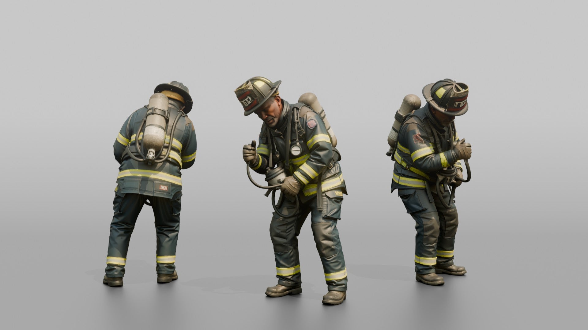 Firefighter Man Checking the Pressure Valve on His SCBA Oxygen Harness