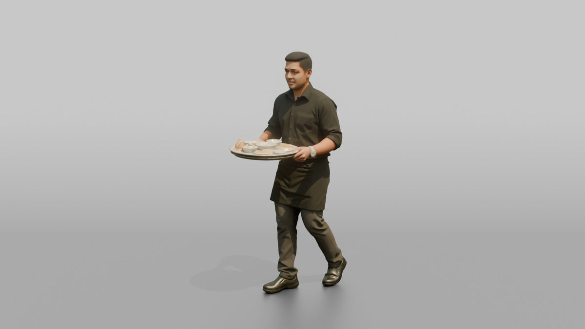 Server Man Holding A Bread Basket With Both Hands - 3D character model, view 4