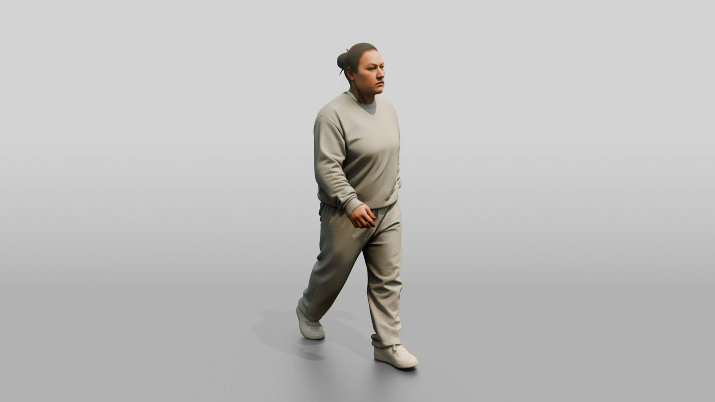 East Asian Female Prisoner in a Grey Crewneck Sweatshirt