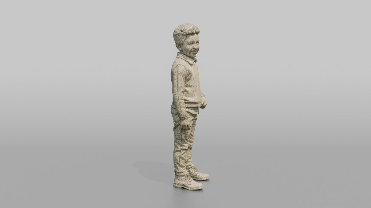 Middle Eastern Boy in Patterned Sweater and Boots - wireframe topology preview