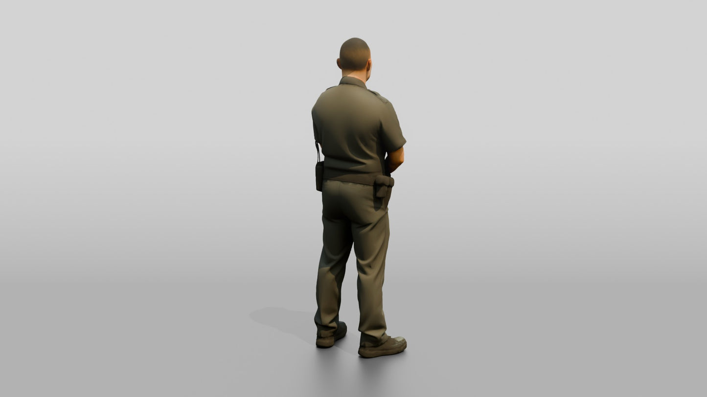 East Asian Male Guard in a Grey Patrol Uniform