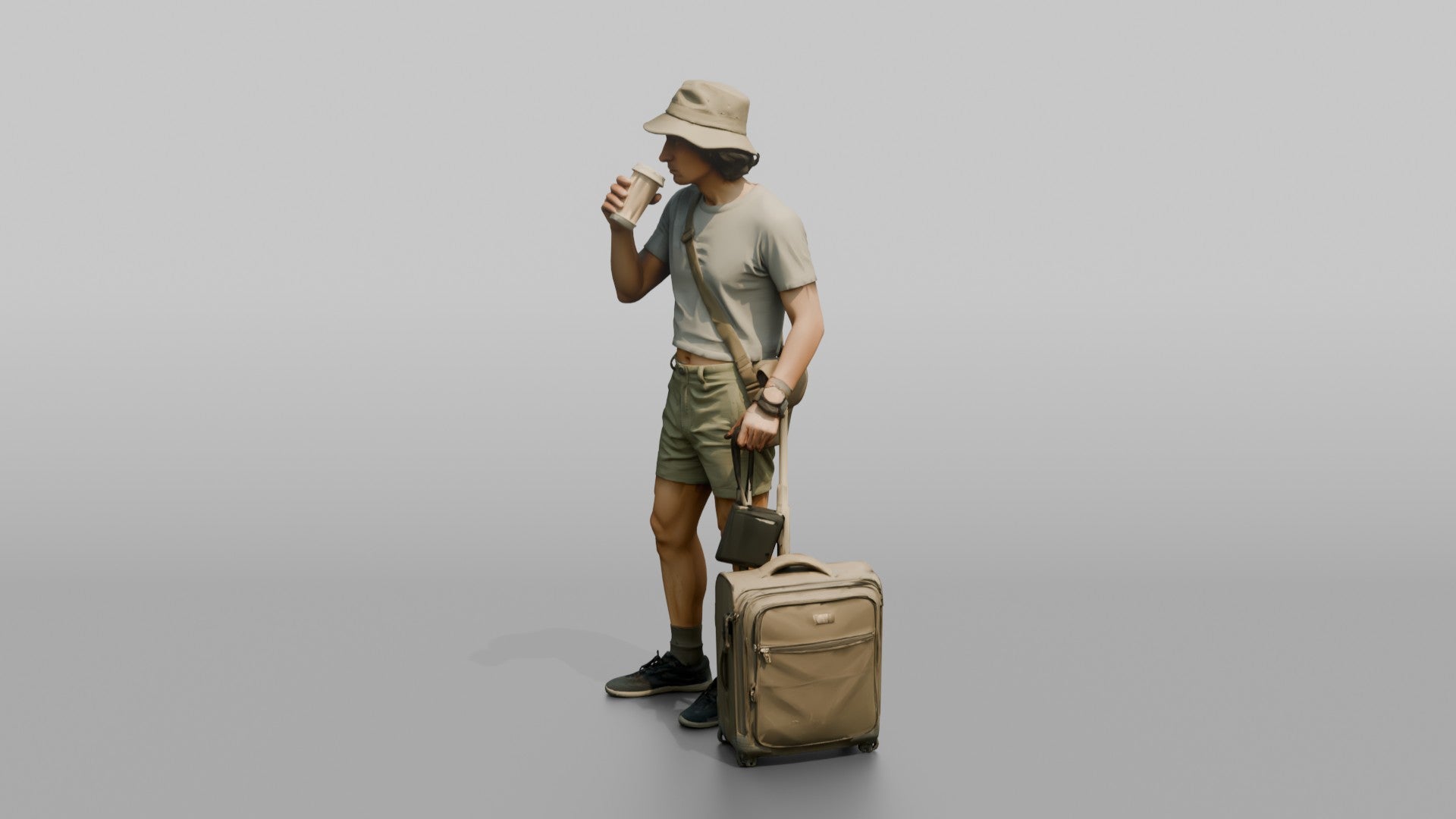 Traveler Sipping Coffee At The Gate