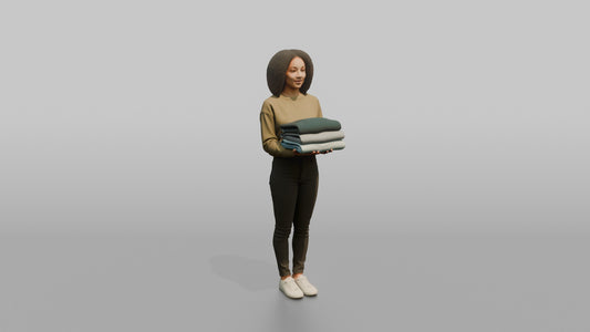 Woman Customer Holding A Folded Stack Of Clothes - 3D character model