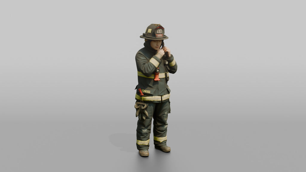 Firefighter Woman Adjusting the Chin Strap on Her Turnout Helmet
