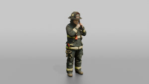 Firefighter Woman Adjusting the Chin Strap on Her Turnout Helmet - 3D character model, view 1