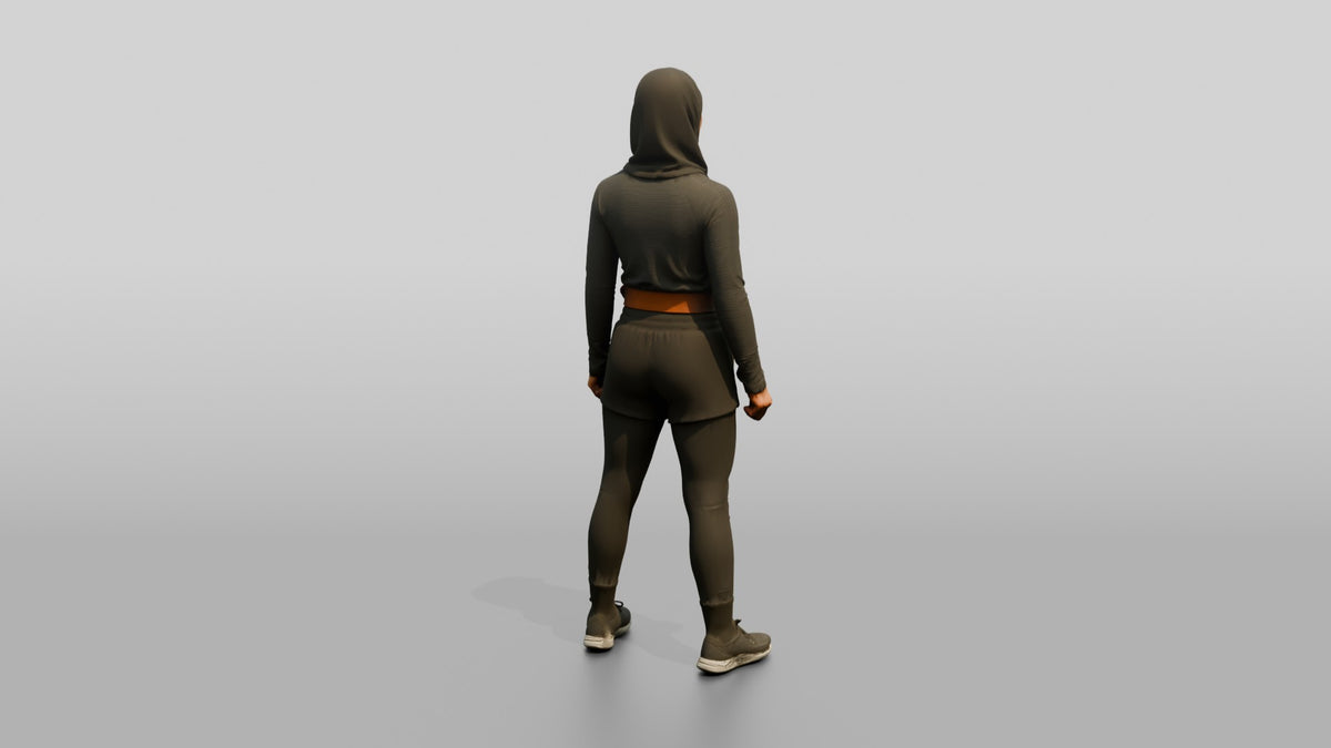 Woman in Sports Hijab and Belt - 3D character model, view 3