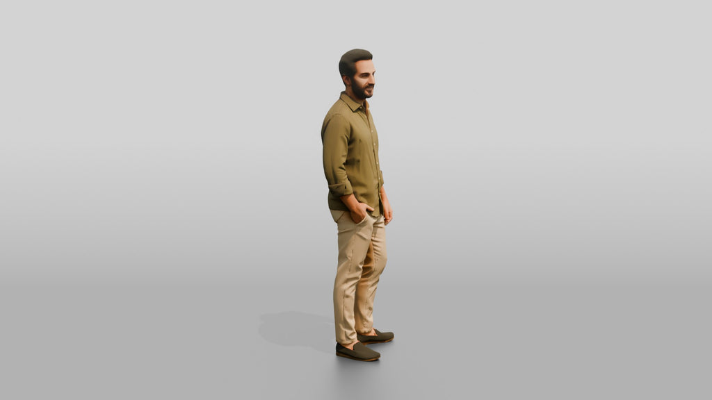 Man Standing in an Olive Shirt