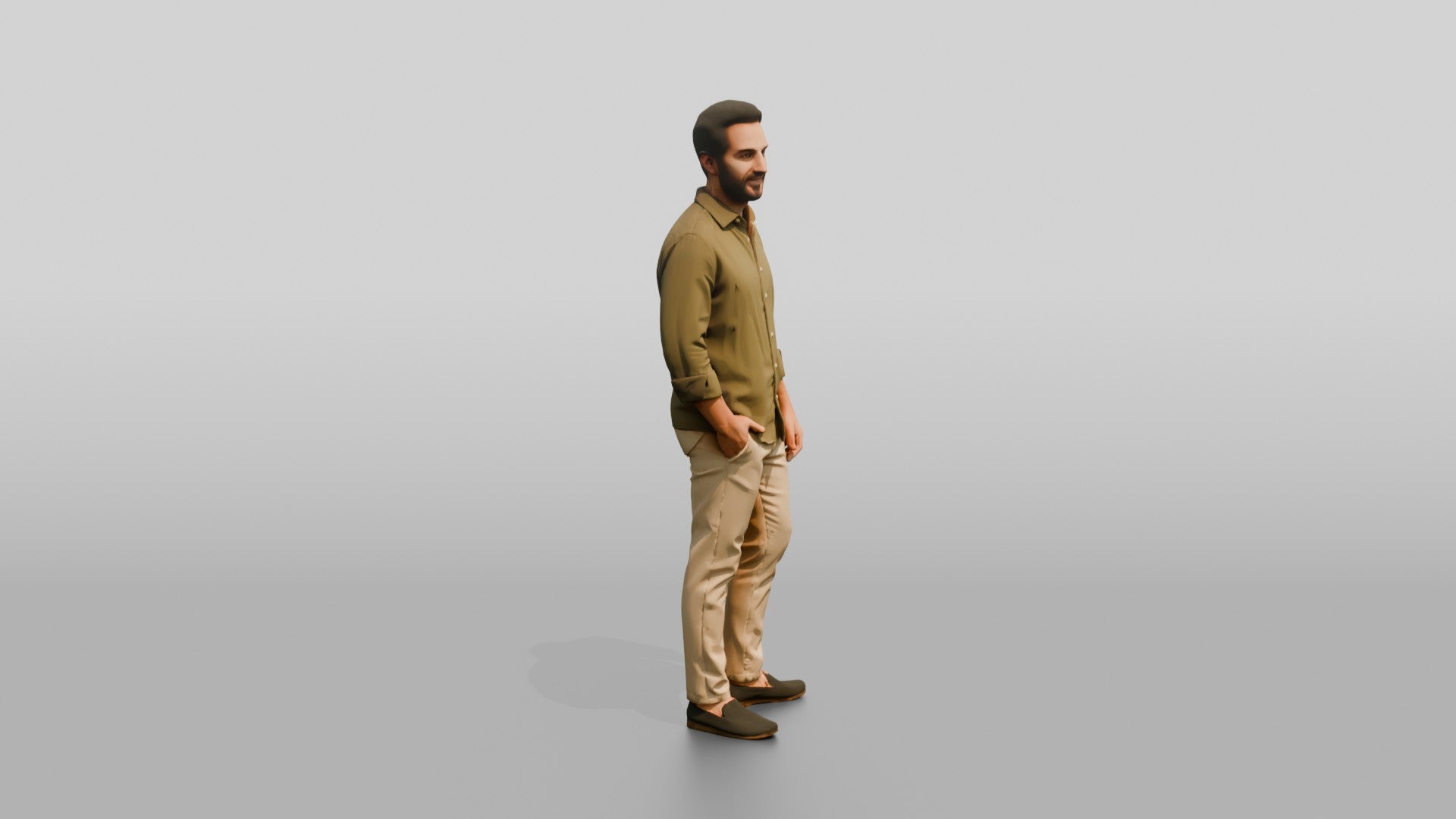 Man Standing in an Olive Shirt