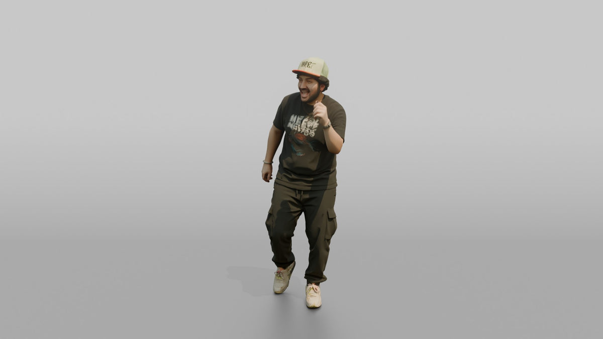Patron Man Wearing A Bright Neon Cap Backwards, Energetic Pose - 3D character model, view 4