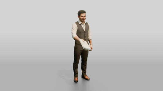 Man Reviewing a Document in a Vest - 3D character model, view 1