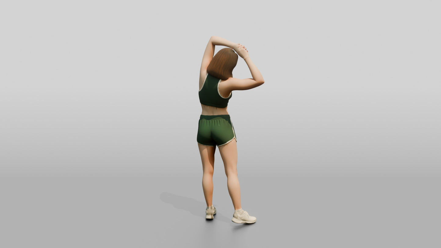 Athletic Woman Stretching in Green Sports Shorts