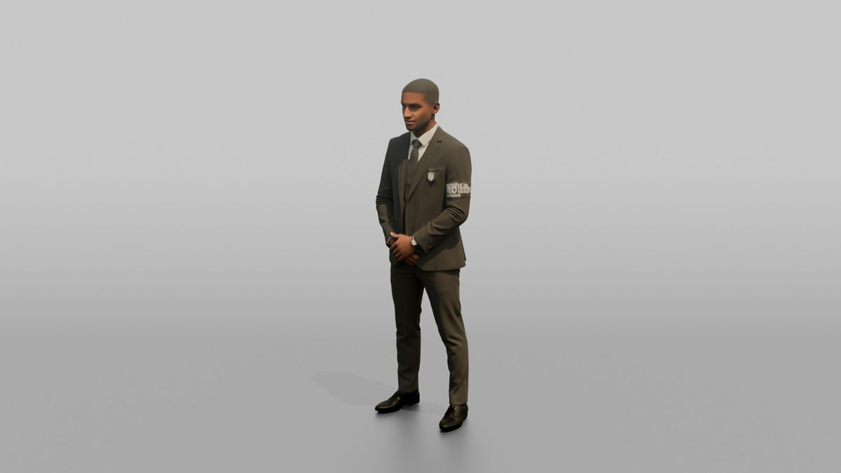 Door Staff Man Standing With Hands Clasped In Front, Formal Posture - 3D character model, view 4