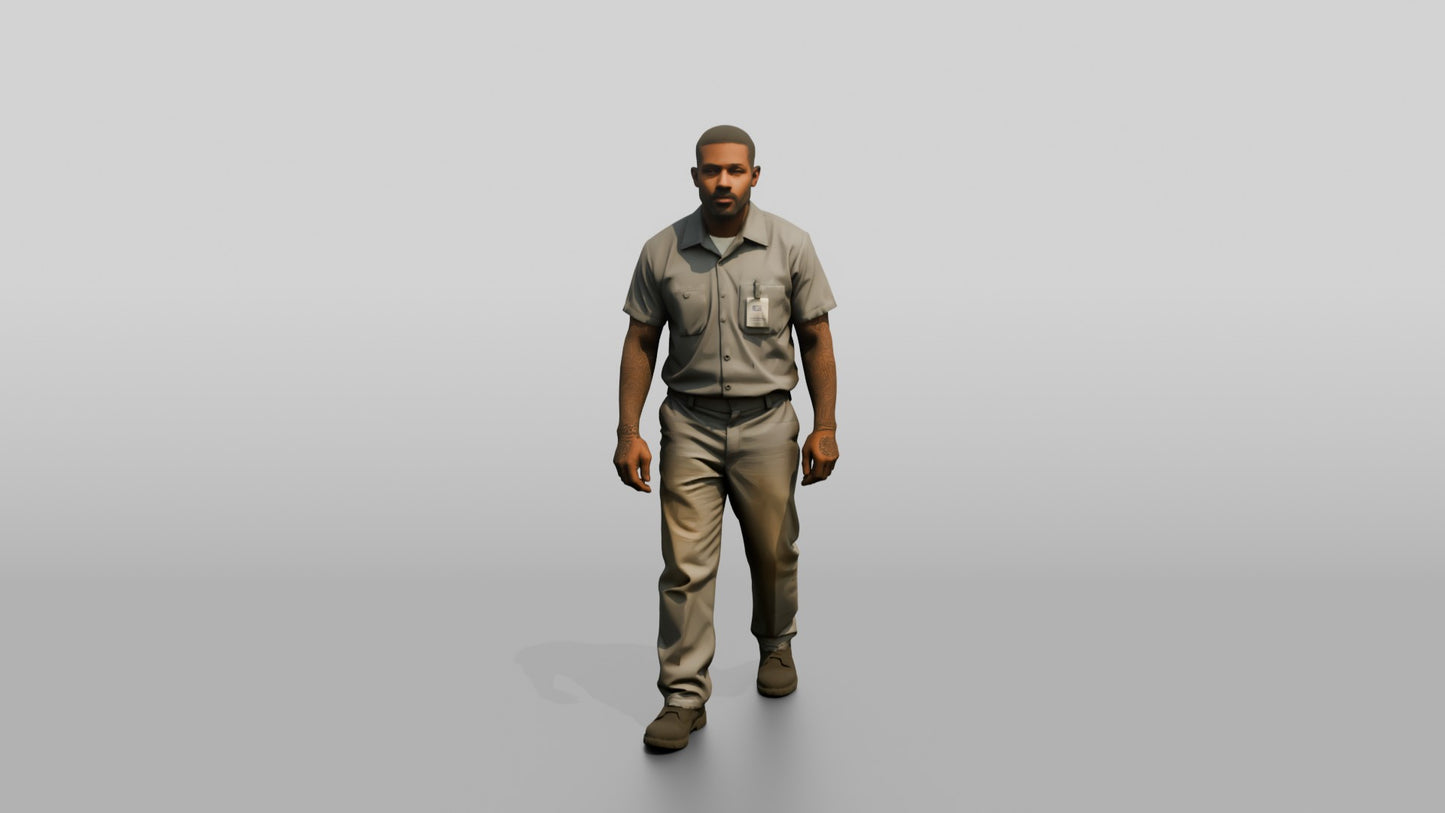 Black Male Prisoner Walking with a Heavy Deliberate Stride