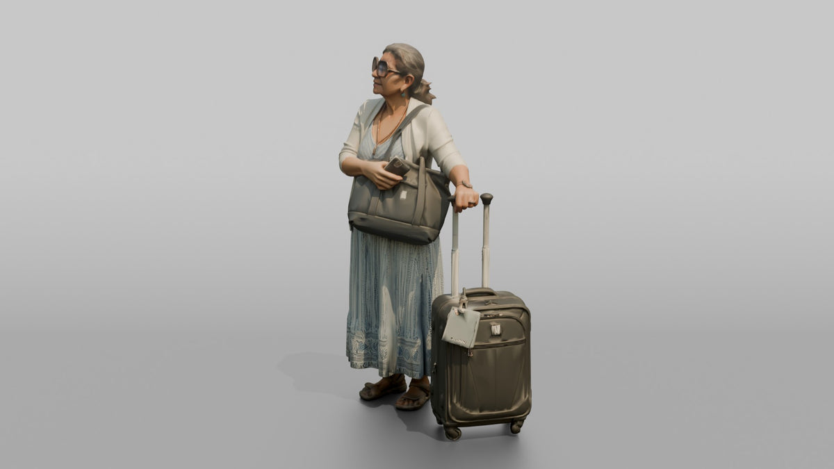 Traveler Hugging Her Carry-On Bag - 3D character model, view 4