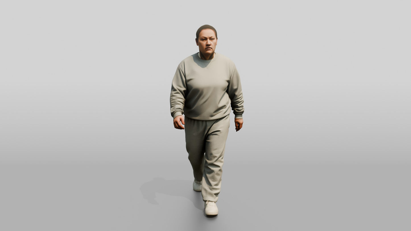East Asian Female Prisoner in a Grey Crewneck Sweatshirt