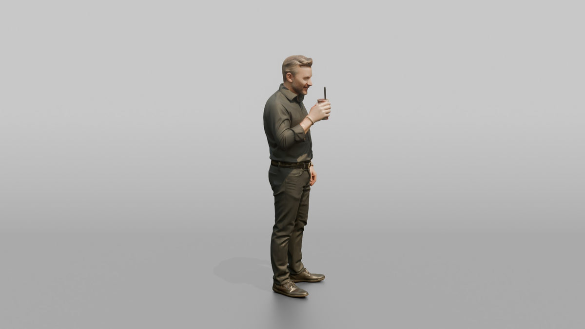 Patron Man Standing Sipping A Cocktail Through A Straw - 3D character model, view 2