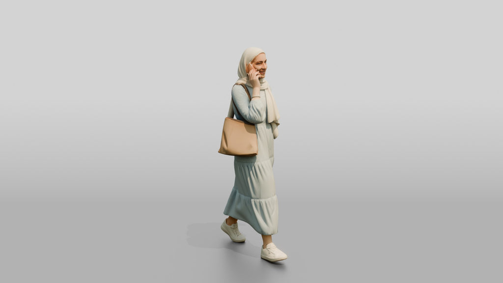 Slender Young Lebanese Woman in Hijab Walking and Texting
