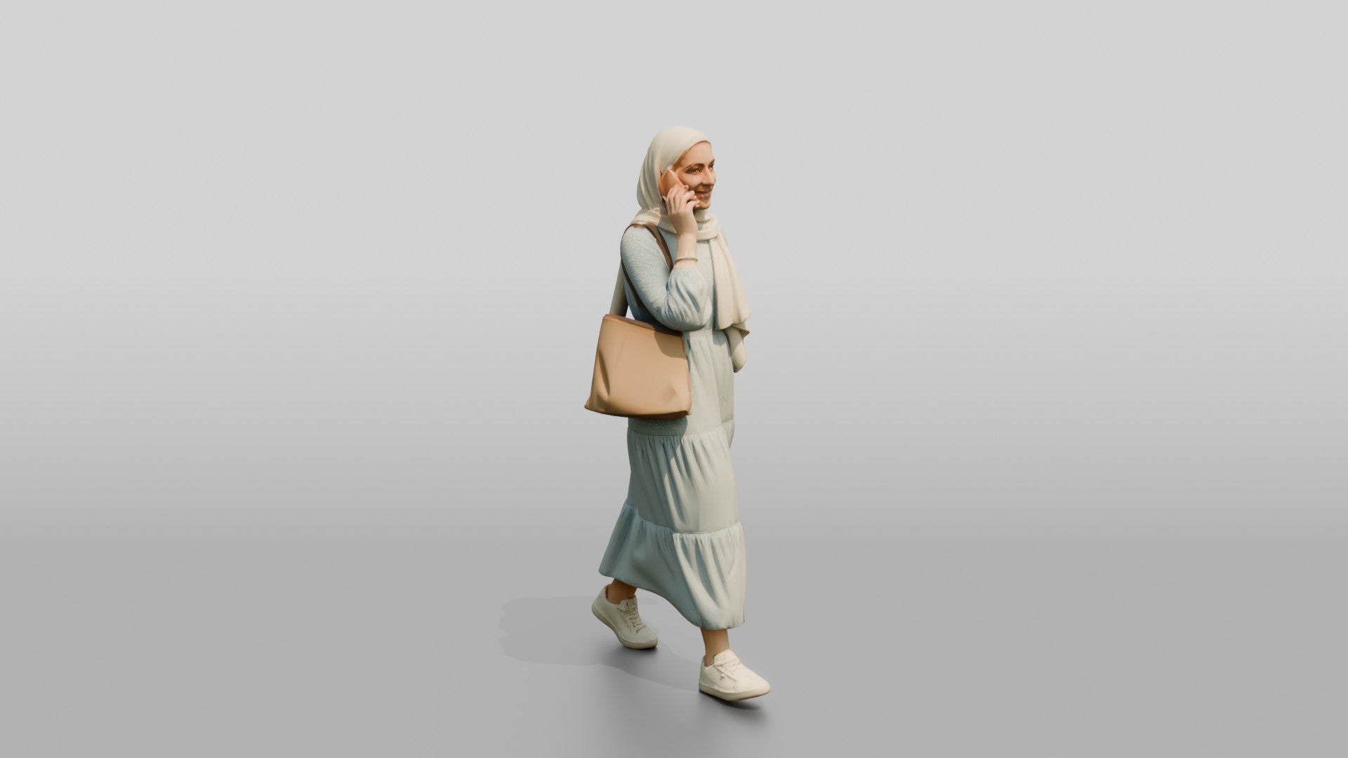 Slender Young Lebanese Woman in Hijab Walking and Texting