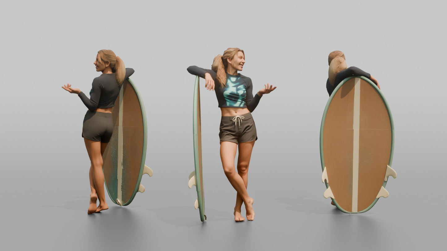 Surfer Leaning on Her Surfboard