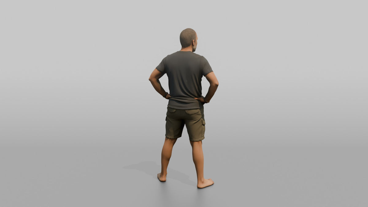Physique Model Man Standing In A Confident Wide Stance, Hands On Hips - 3D character model, view 3