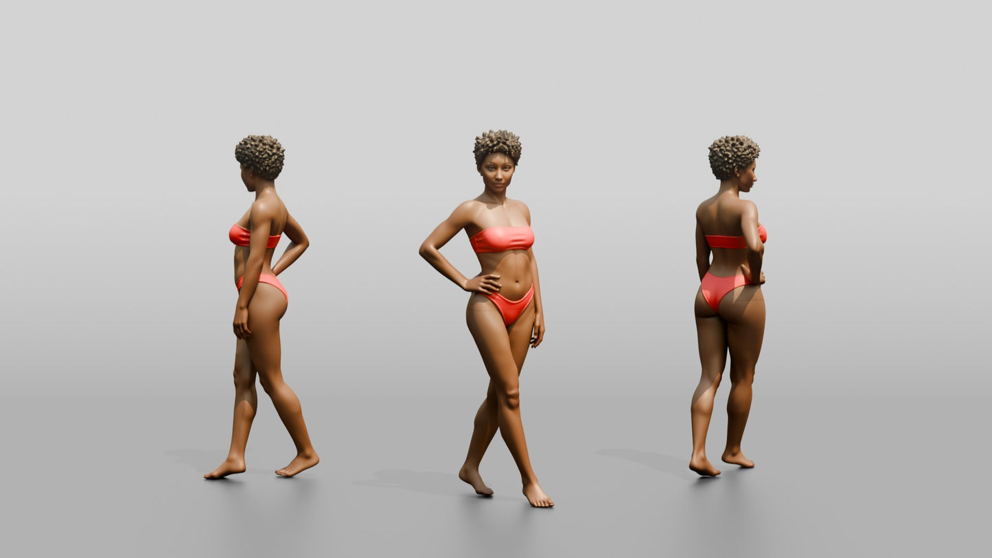Black Woman in Red Two-Piece Swimsuit Hand on Hip