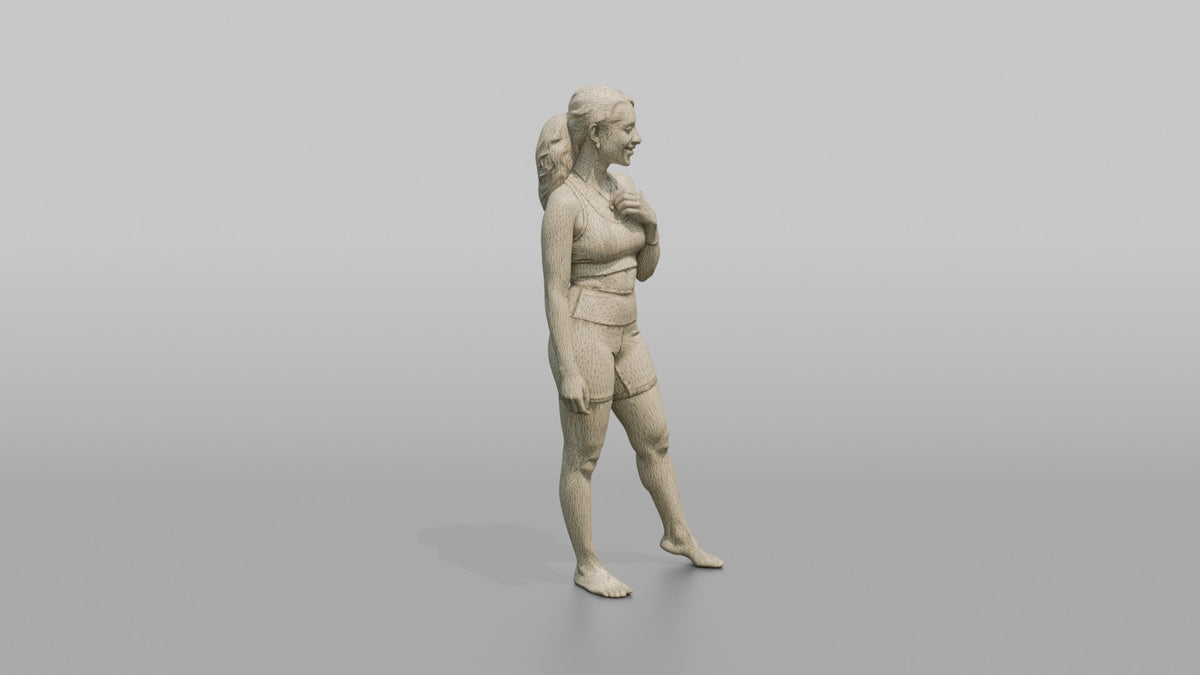 Fitness Influencer Woman Standing Confidently, Looking To The Side - wireframe topology preview