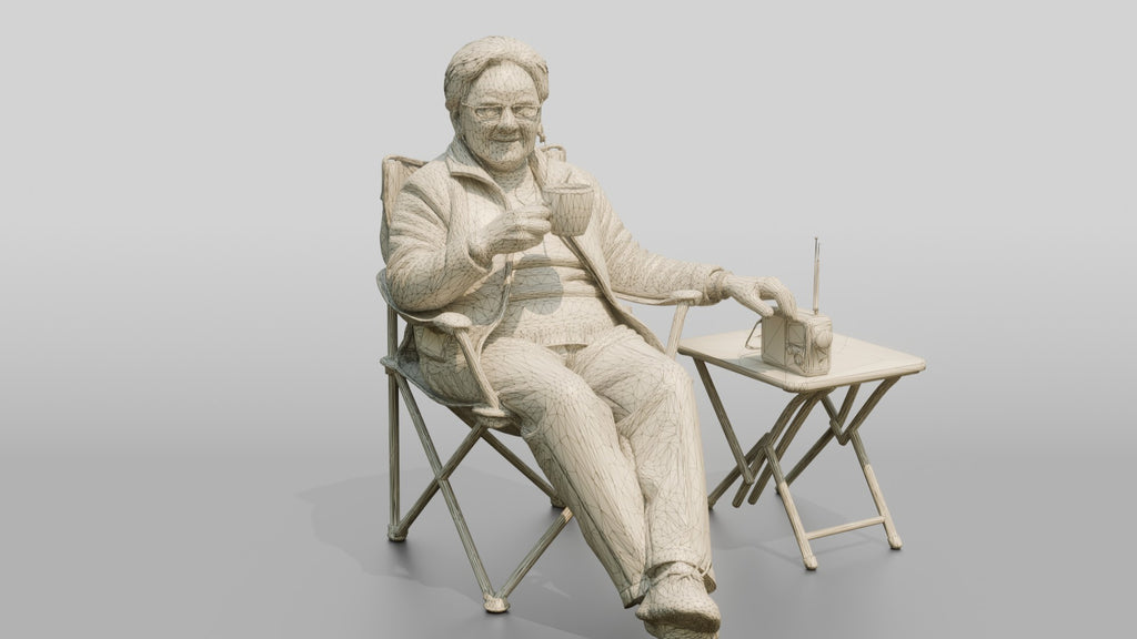 Elderly Chinese Woman Relaxing with Tea Outdoors